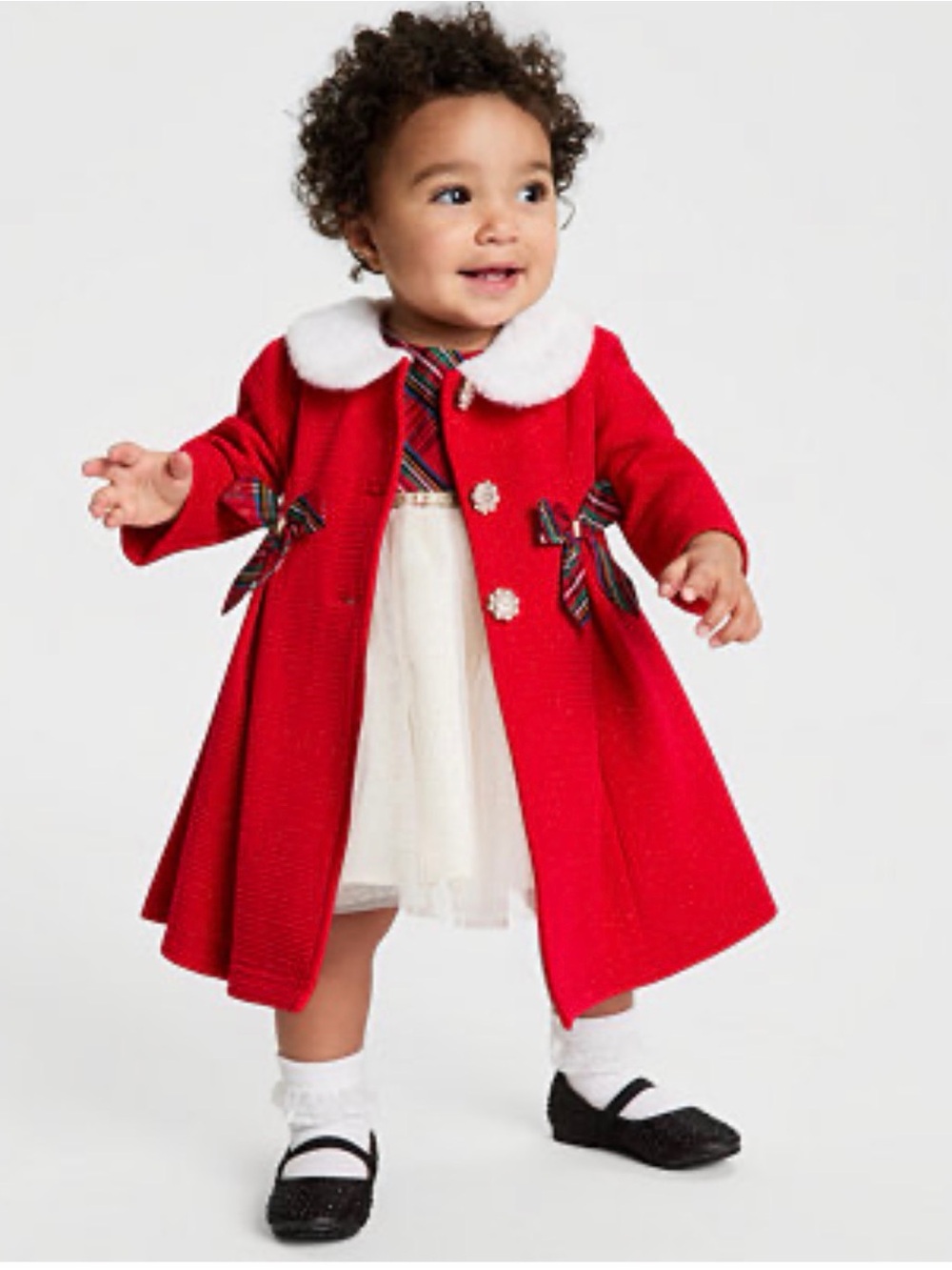 Blueberi Boulevard White Faux Fur Trim Holiday Jacket